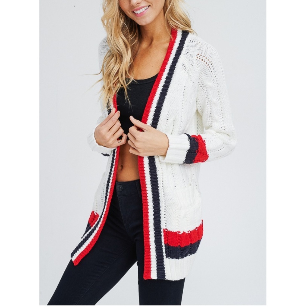 Long sleeve sweater cardigan with stripe